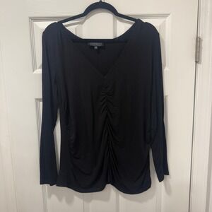 ELOQUII Black Long Sleeve Gathered V‎ Neck Top Plus Size 14 16